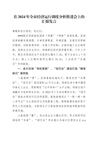 在2024年全市经济运行调度分析推进会上的汇报发言