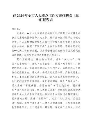 在2024年全市人大重点工作专题推进会上的汇报发言