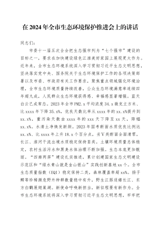 在2024年全市生态环境保护推进会上的讲话