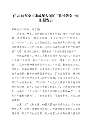 在2024年全市未成年人保护工作推进会上的汇报发言