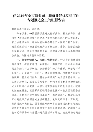 在2024年全市新业态、新就业群体党建工作专题推进会上的汇报发言