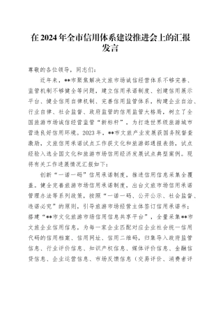 在2024年全市信用体系建设推进会上的汇报发言