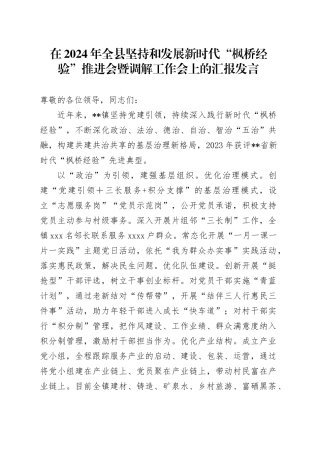 在2024年全县坚持和发展新时代“枫桥经验”推进会暨调解工作会上的汇报发言