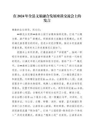 在2024年全县文旅融合发展座谈交流会上的发言