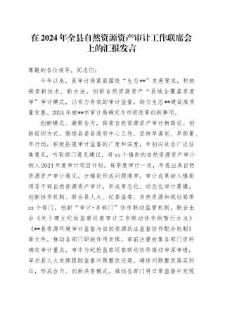 在2024年全县自然资源资产审计工作联席会上的汇报发言