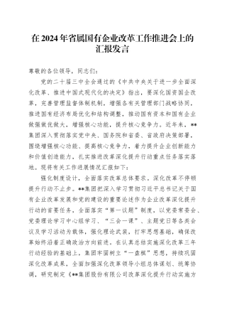 在2024年省属国企改革工作推进会上的汇报发言