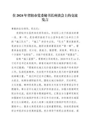 在2024年省辖市党委秘书长座谈会上的交流发言