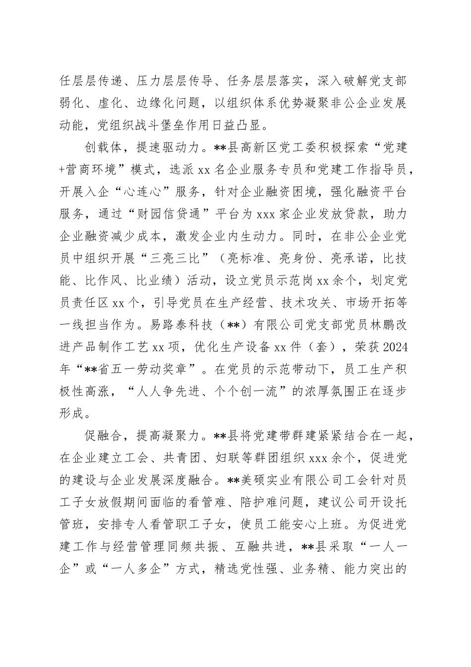 在2024年市委两新工委（扩大）会议暨全市“两企三新”党建工作推进会上的汇报发言_第2页