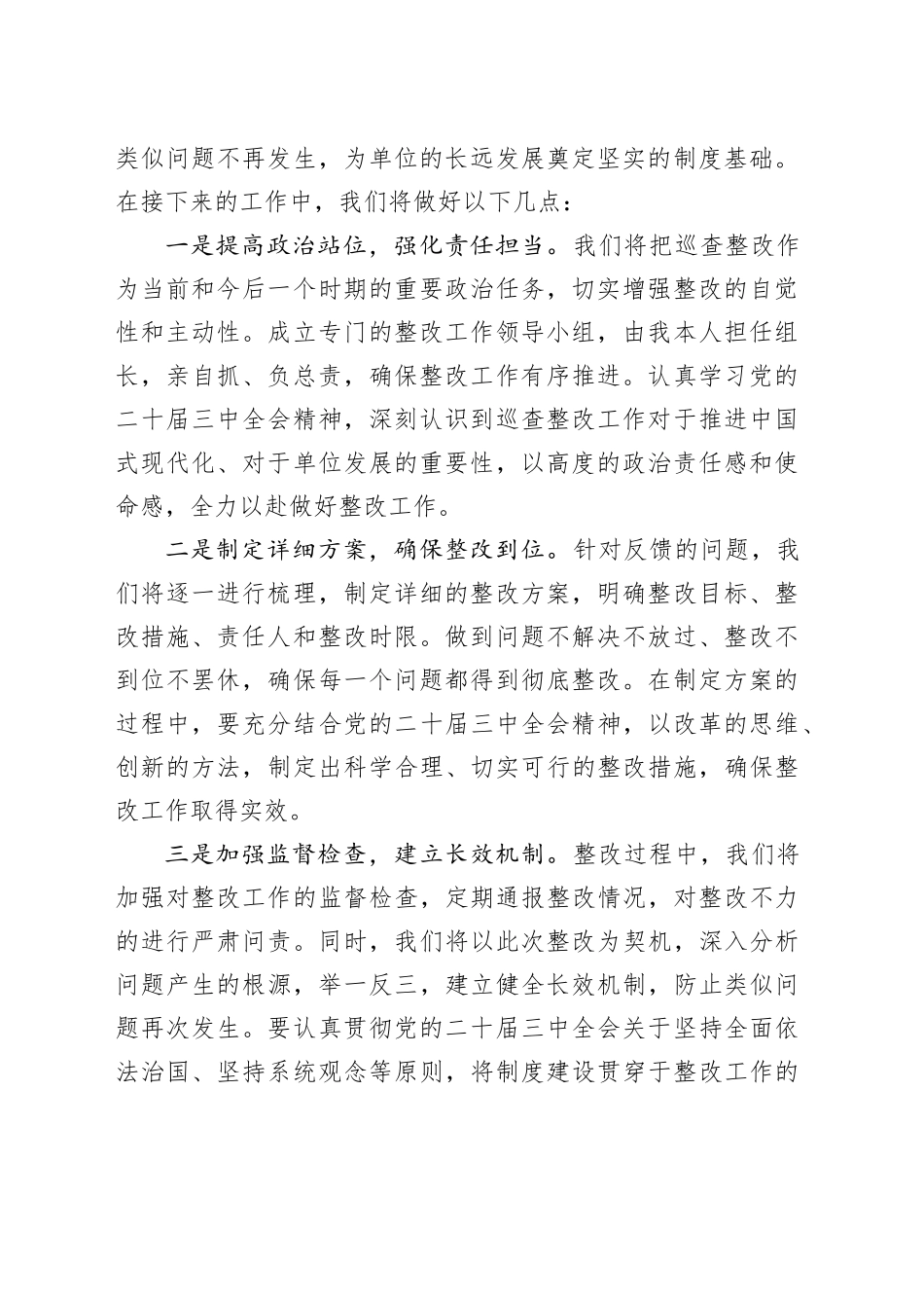 在2024年巡查整改工作情况反馈会上的表态发言_第2页