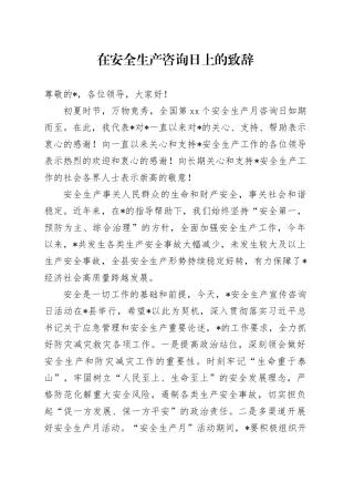 在安全生产咨询日上的致辞