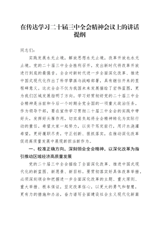 在传达学习二十届三中全会精神会议上的讲话提纲