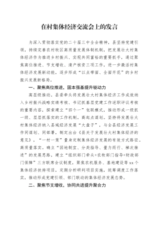 在村集体经济交流会上的发言