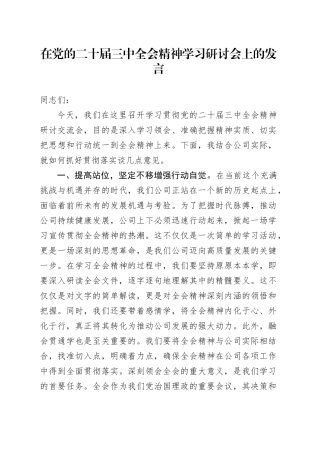 在党的二十届三中全会精神学习研讨会上的发言