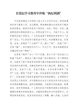 在党纪学习教育中淬炼“执纪利剑”