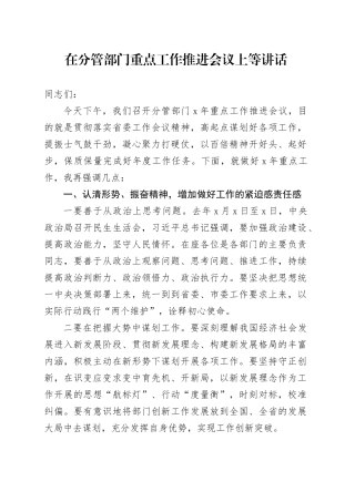 在分管部门重点工作推进会议上等讲话