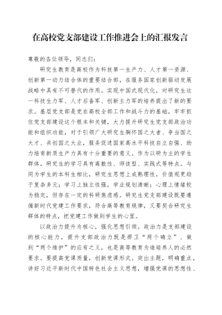在高校党支部建设工作推进会上的汇报发言