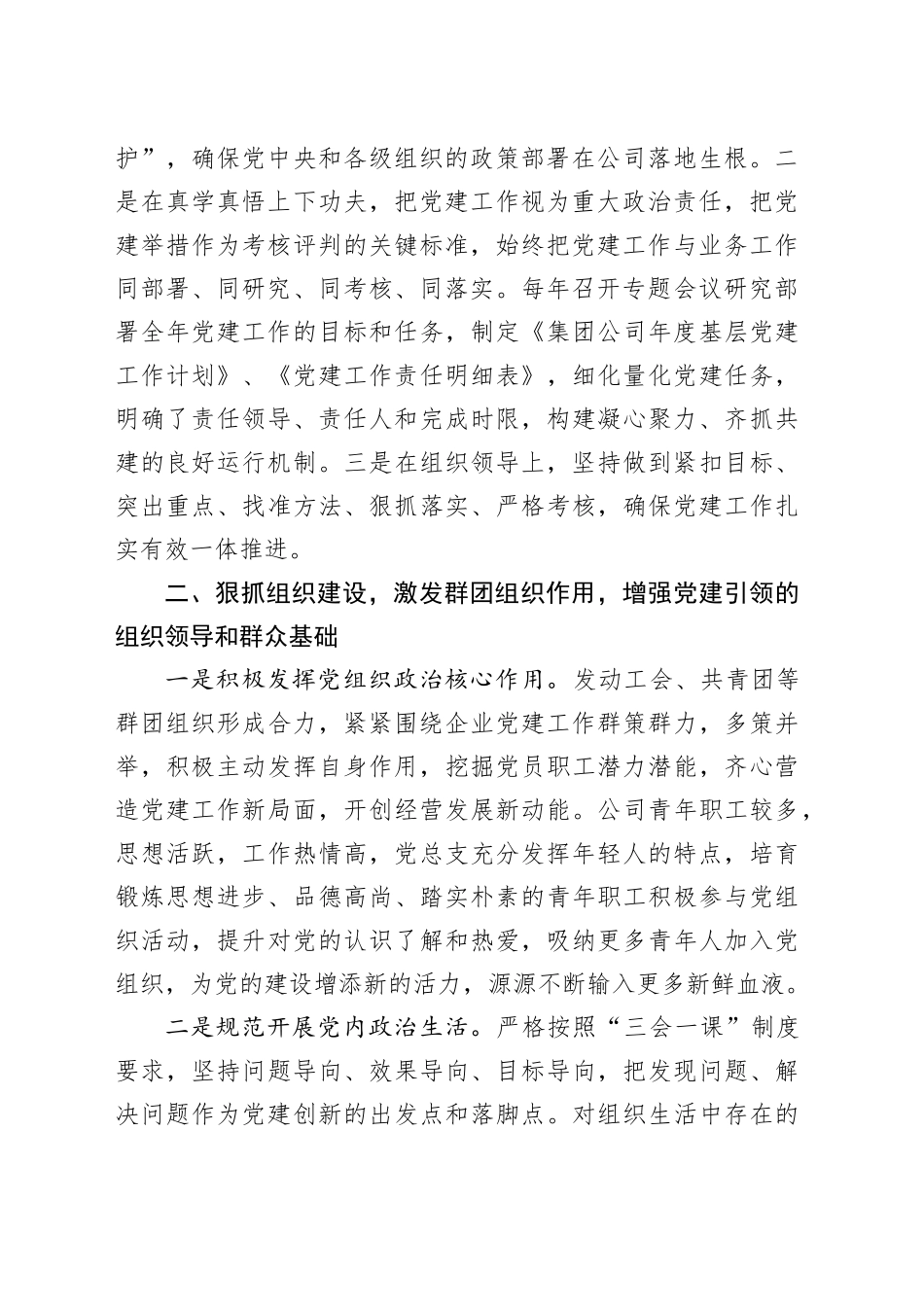 在公司党建工作座谈会上的发言材料_第2页