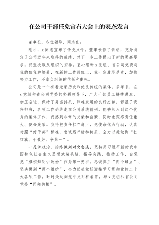 在公司干部任免宣布大会上的表态发言