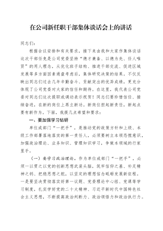 在公司新任职干部集体谈话会上的讲话