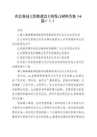 在公务员工作推进会上的发言材料合集（6篇）（范文）