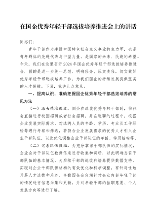 在国企优秀年轻干部选拔培养推进会上的讲话