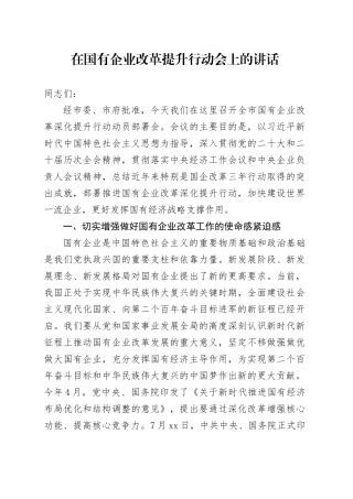 在国有企业改革提升行动会上的讲话