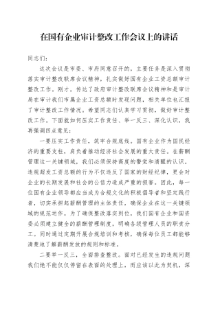 在国有企业审计整改工作会议上的讲话