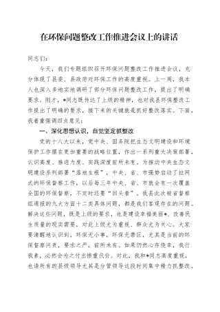 在环保问题整改工作推进会议上的讲话