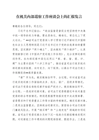 在机关内部巡察工作座谈会上的汇报发言