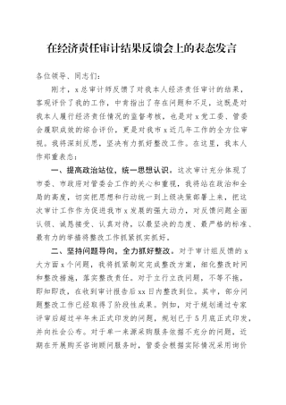 在经济责任审计结果反馈会上的表态发言