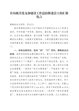 在局机关党支部建设工作总结推进会上的汇报发言