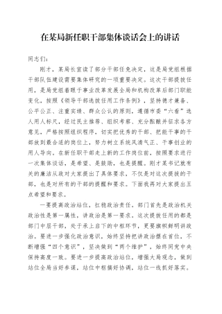 在局新任职干部集体谈话会上的讲话2400字