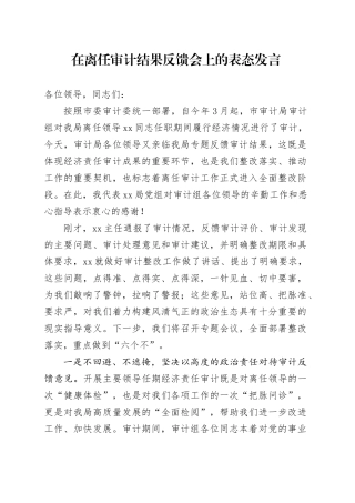 在离任审计结果反馈会上的表态发言