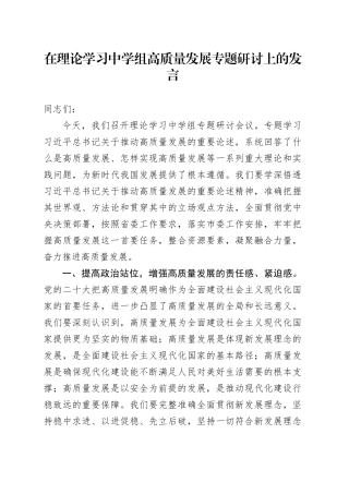 在理论学习中学组高质量发展专题研讨上的发言