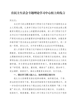 在民主生活会专题理论学习中心组上的发言