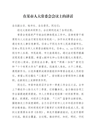 在某市人大常委会会议上的讲话