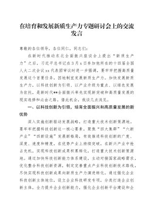 在培育和发展新质生产力专题研讨会上的交流发言