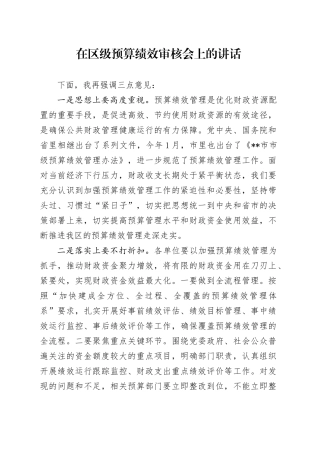在区级预算绩效审核会上的讲话