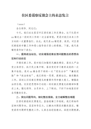 在区委巡察反馈会上的表态发言