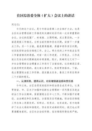 在区综治委全体（扩大）会议上的讲话