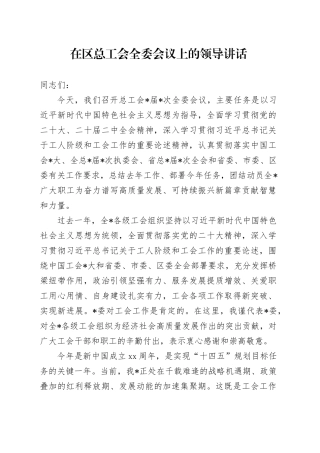 在区总工会全委会议上的领导讲话