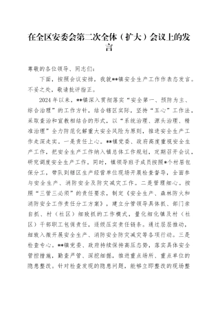 在全区安委会第二次全体（扩大）会议上的发言（安全生产）