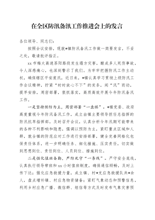 在全区防汛备汛工作推进会上的发言