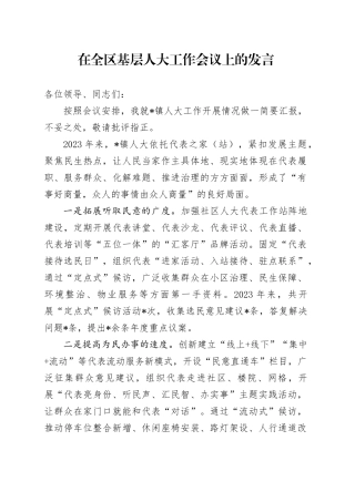 在全区基层人大工作会议上的发言