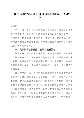 在全区优秀年轻干部座谈会的讲话（3349字）