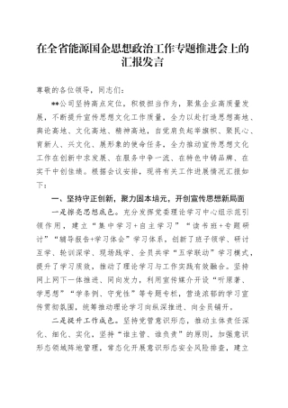 在全省能源国企思想政治工作专题推进会上的汇报发言