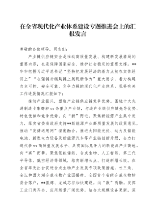 在全省现代化产业体系建设专题推进会上的汇报发言