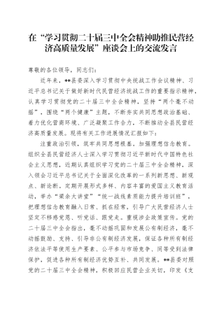 在全市“学习贯彻二十届三中全会精神 助推民营经济高质量发展”座谈会上的交流发言