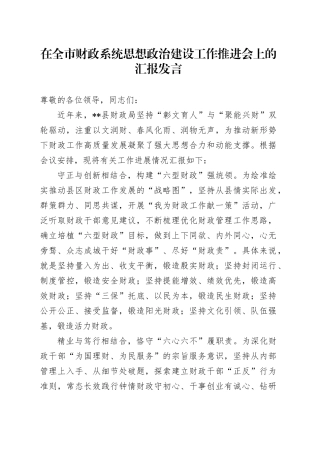 在全市财政系统思想政治建设工作推进会上的汇报发言
