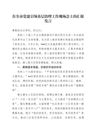 在全市党建引领基层治理工作现场会上的汇报发言